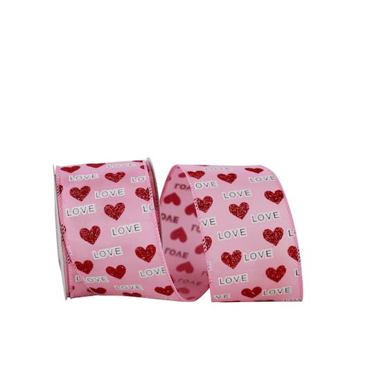 Reliant 2.5" x 10yd. Love Hearts Glitter Wired Ribbon